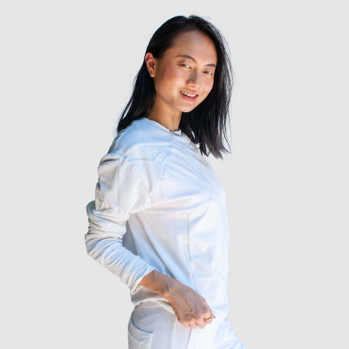 white 'all-over reroll' sweatshirt