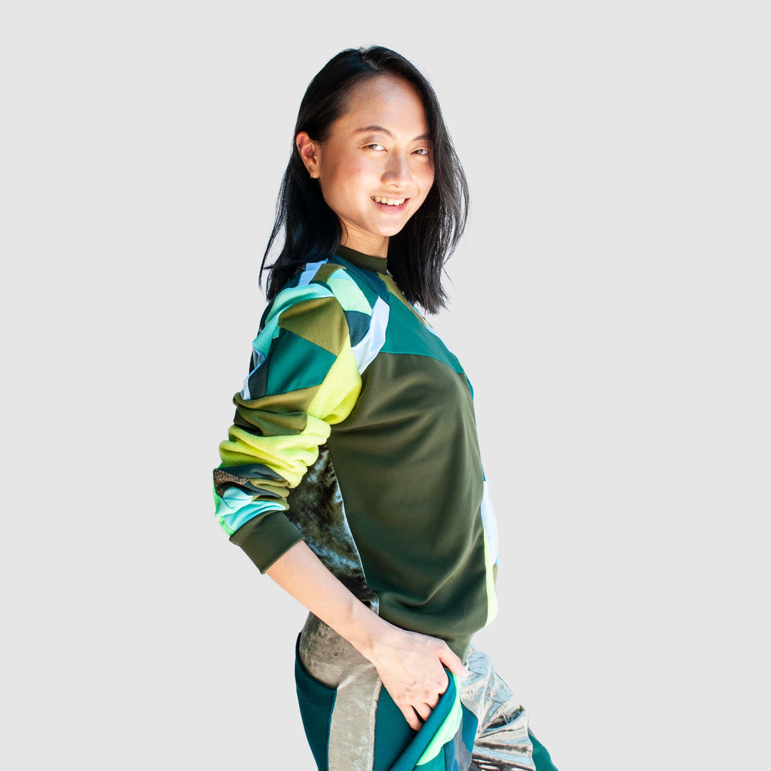 green 'all-over reroll' sweatshirt
