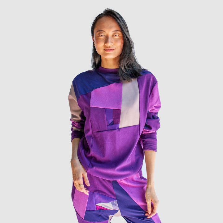 purple 'all-over reroll' sweatshirt