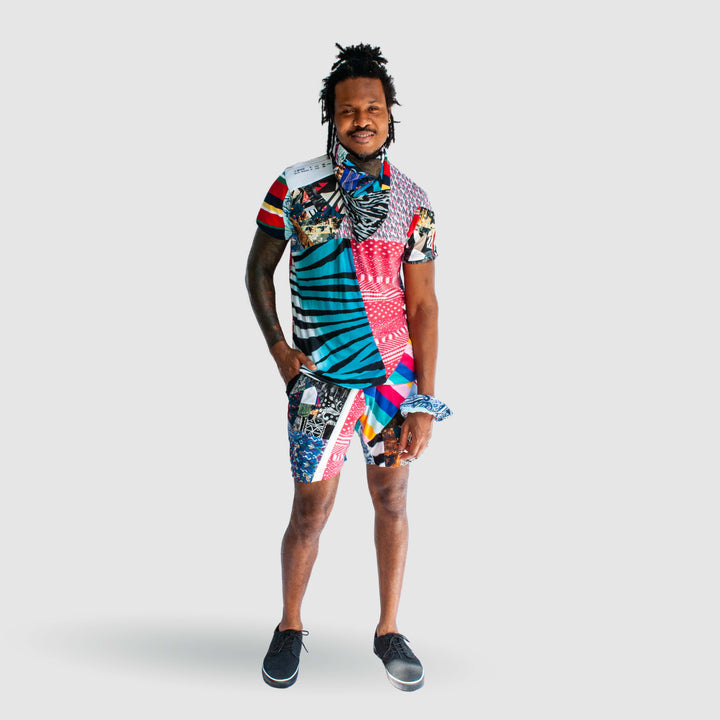 mixed print 'all-over reroll' short