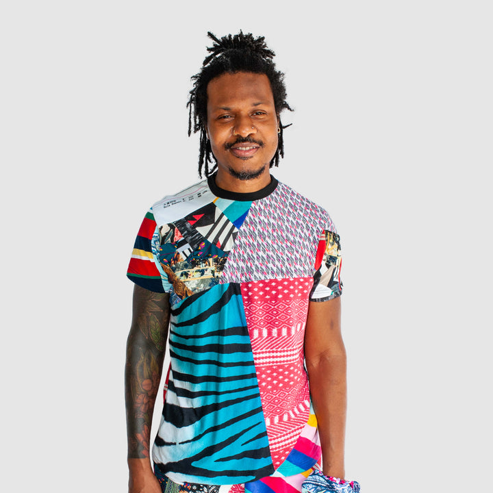 mixed print 'all-over reroll' short sleeve tee shirt