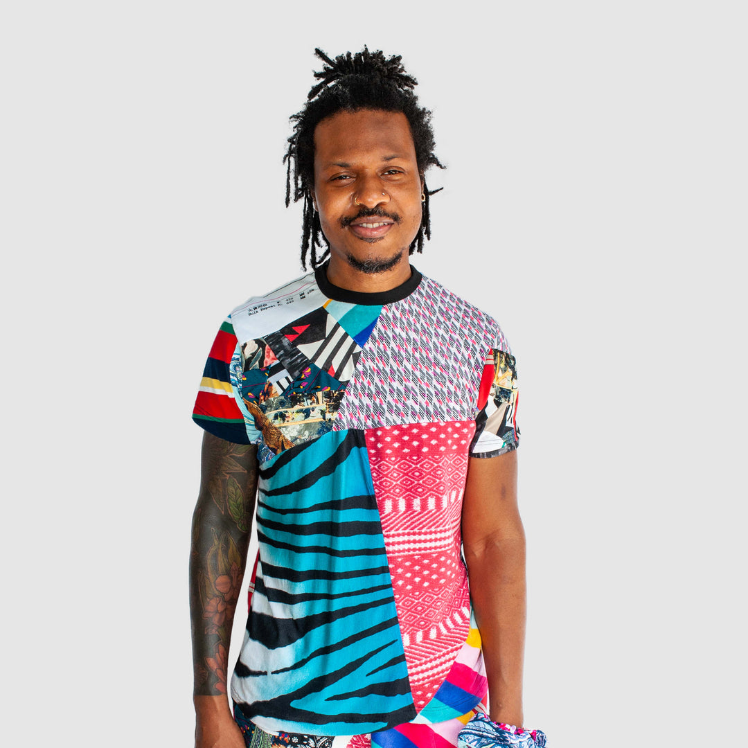 mixed print 'all-over reroll' bundle (tee shirt + short)