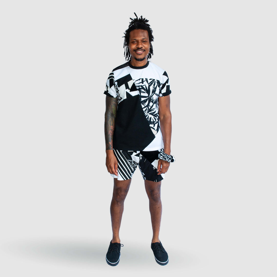 black + white 'all-over reroll' short sleeve tee shirt