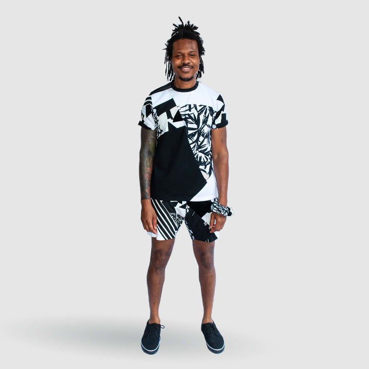 black + white 'all-over reroll' short sleeve tee shirt