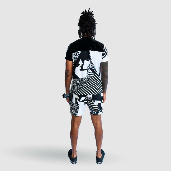 black + white 'all-over reroll' short sleeve tee shirt