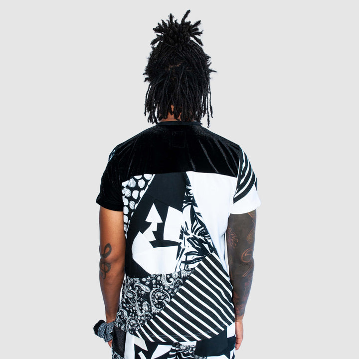 black + white 'all-over reroll' short sleeve tee shirt