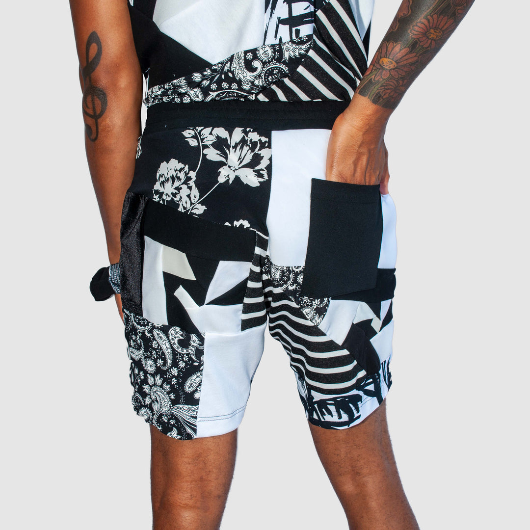 black + white 'all-over reroll' short