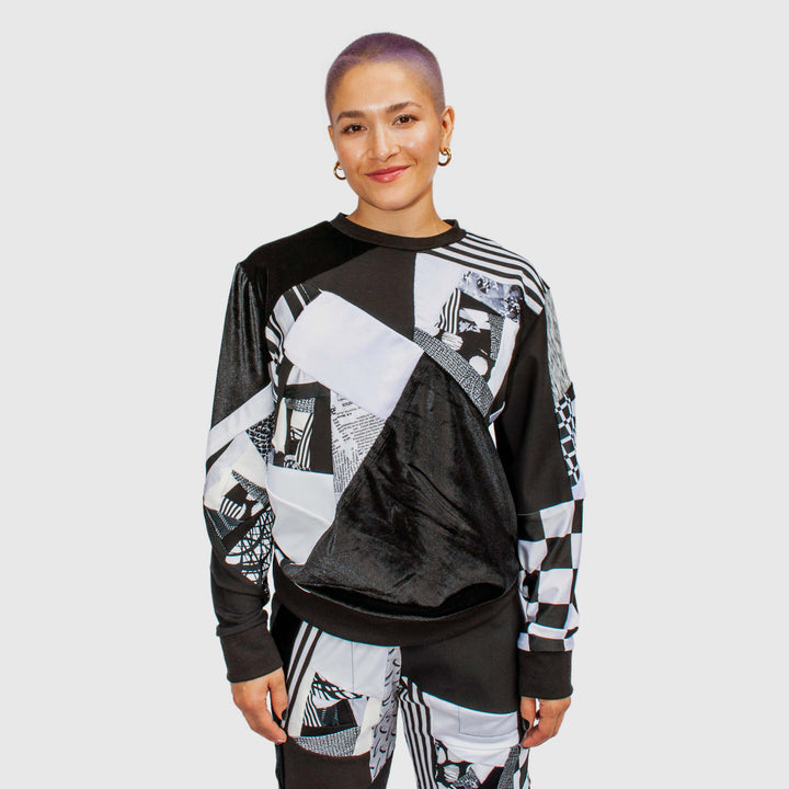 black + white 'all-over reroll' sweatshirt