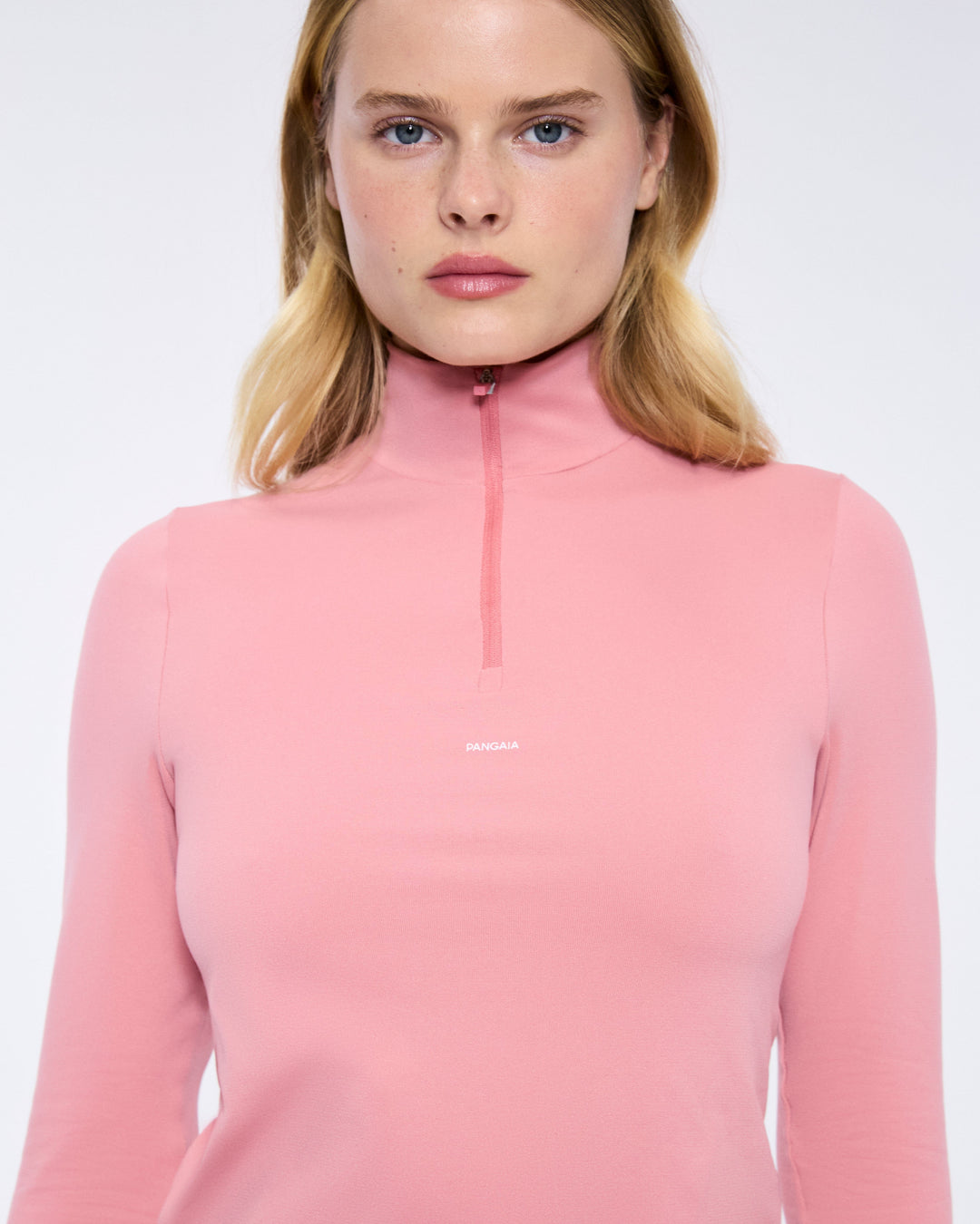 Womens 99% Bio-Based Zipped Long Sleeve Top—Dewy Rose