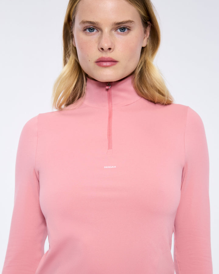 Womens 99% Bio-Based Zipped Long Sleeve Top—Dewy Rose