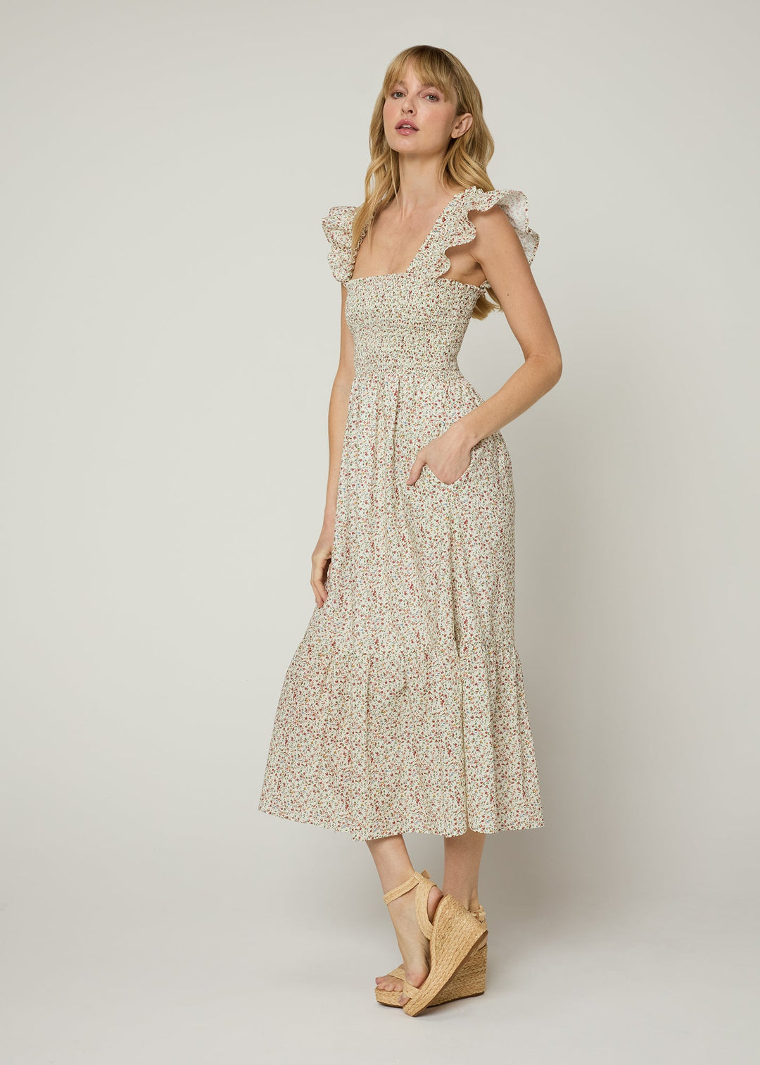 The Flounce Smocked Midi Dress