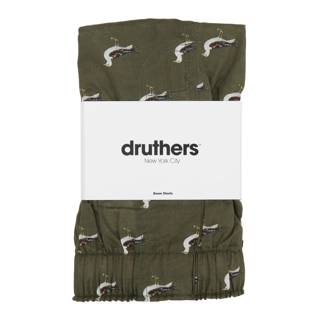 Organic Cotton Seagulls Boxer Shorts - Olive