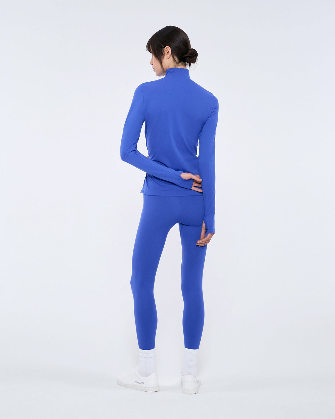 Womens 99% Bio-Based Zipped Long Sleeve Top—Gaia Blue