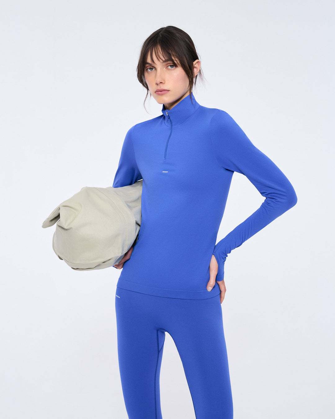 Womens 99% Bio-Based Zipped Long Sleeve Top—Gaia Blue