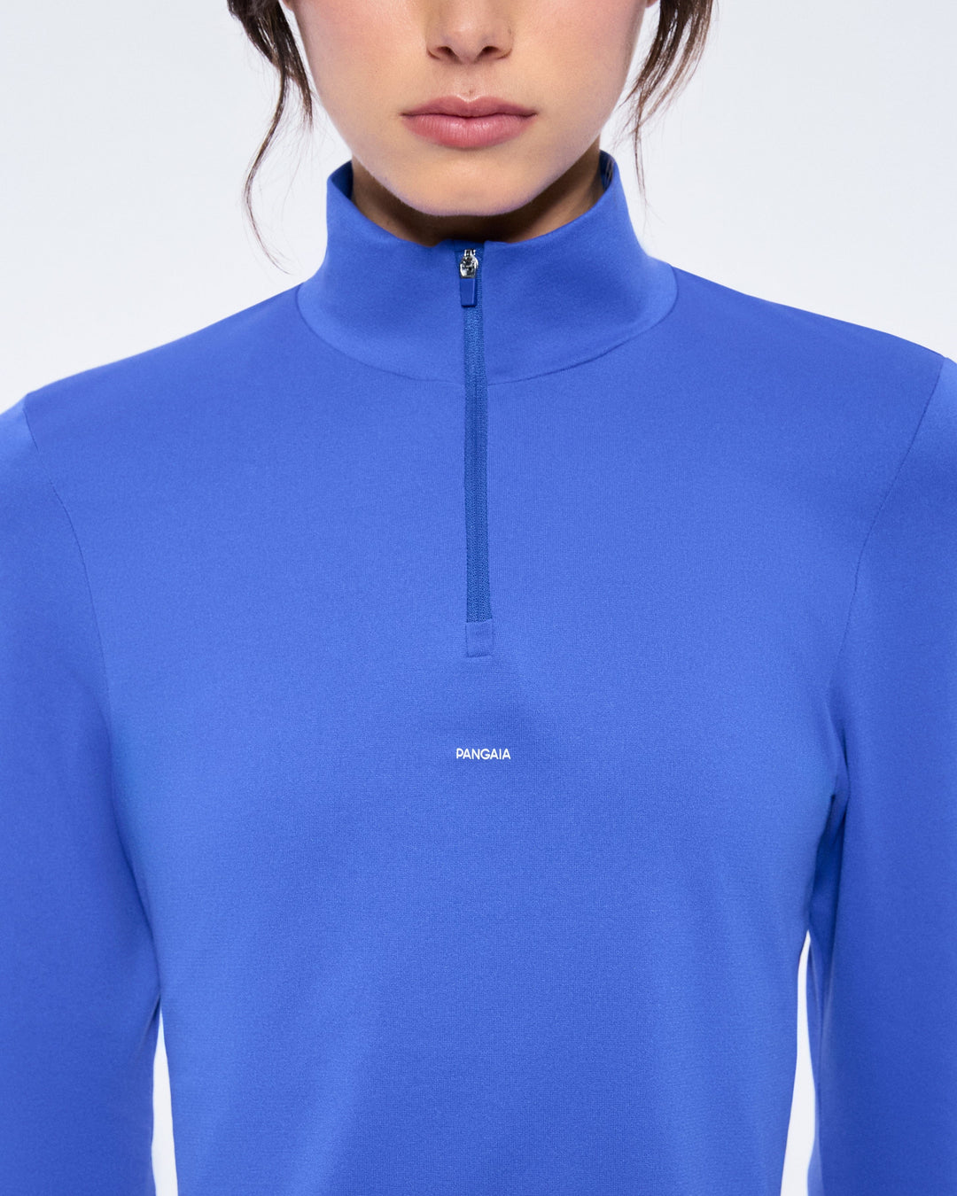 Womens 99% Bio-Based Zipped Long Sleeve Top—Gaia Blue