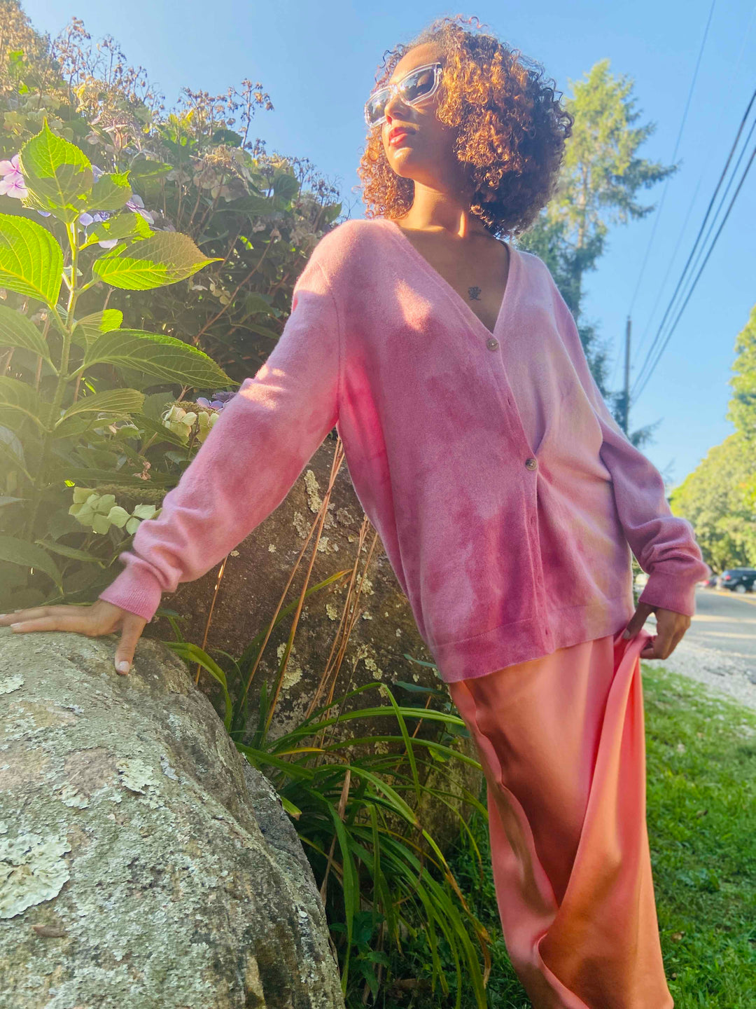 Geode, Botanically dyed 100% cashmere V neck cardigan