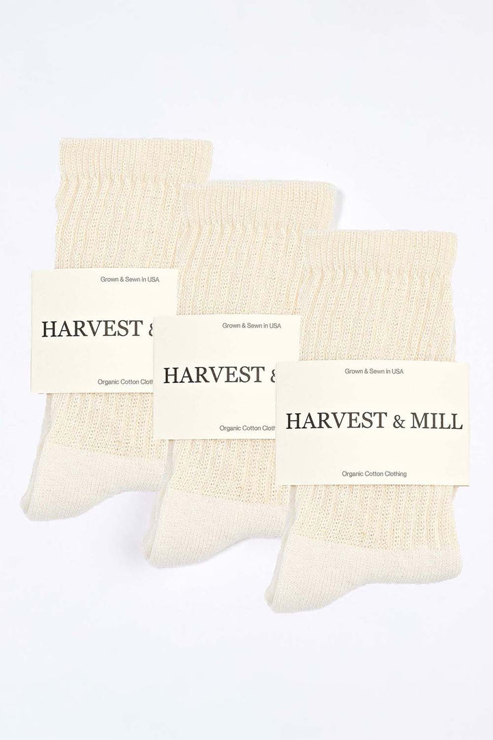 Men's 3 Pack Organic Cotton Socks Natural-White Crew