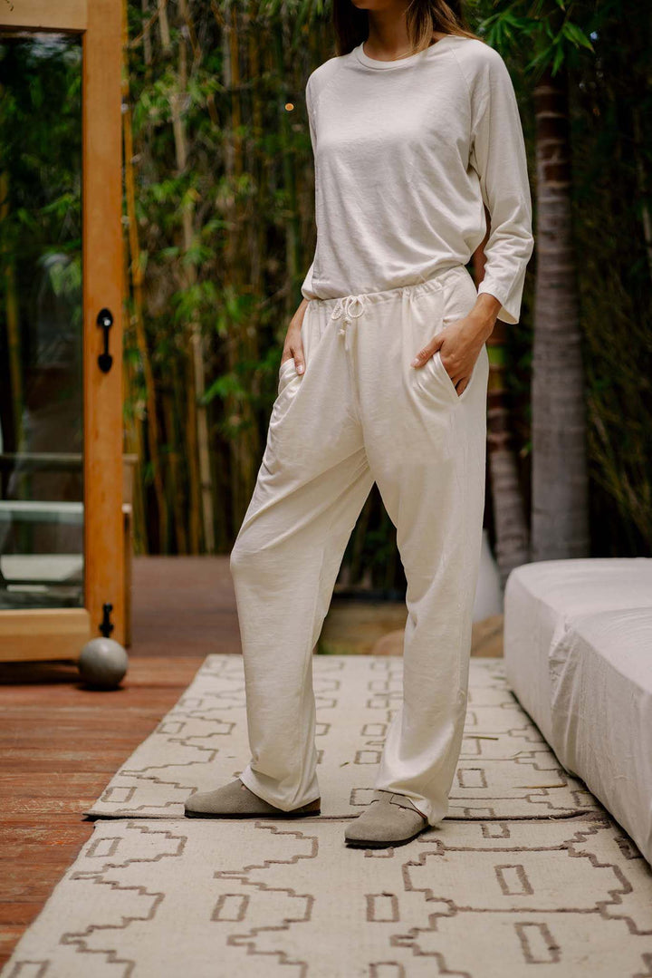Women's Organic Drawstring Only Lounge Pants in Natural