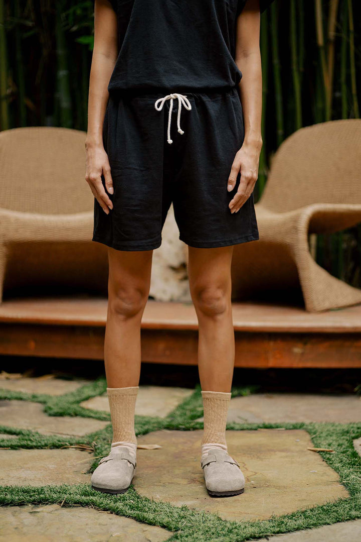 Women's Organic Drawstring Only Lounge Shorts in Black