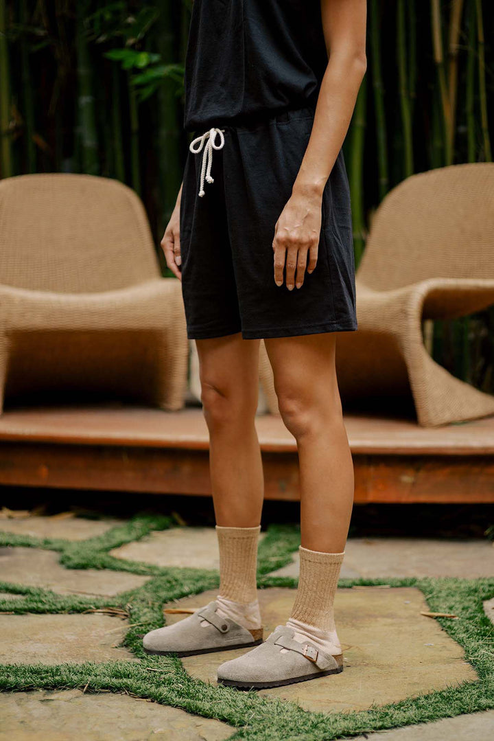 Women's Organic Drawstring Only Lounge Shorts in Black