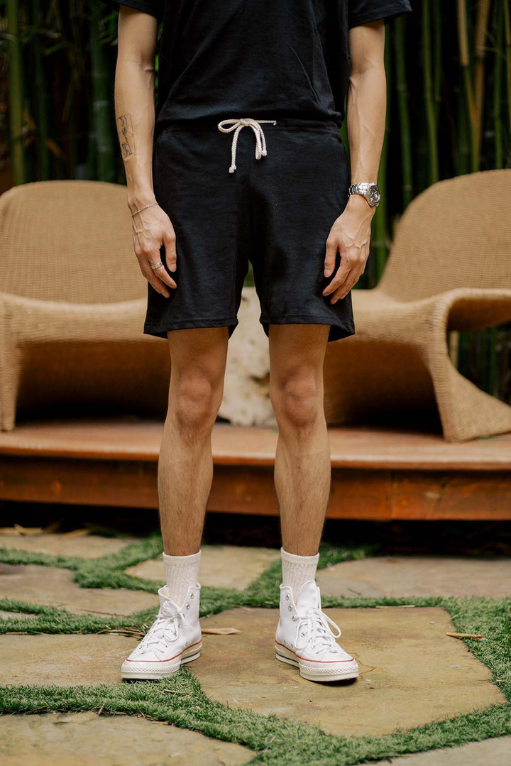 Men's Organic Drawstring Only Lounge Shorts in Black