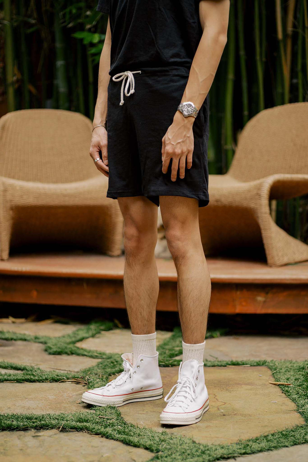 Men's Organic Drawstring Only Lounge Shorts in Black