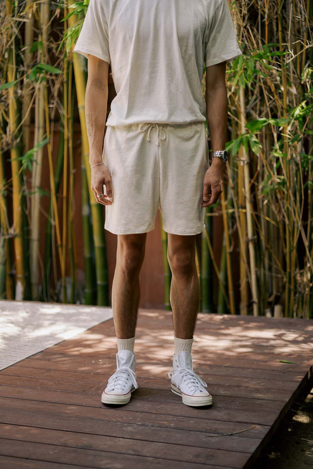 Men's Organic Drawstring Only Lounge Shorts in Natural