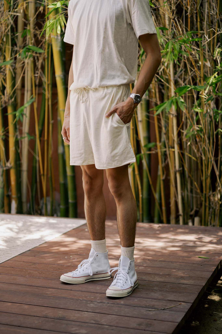Men's Organic Drawstring Only Lounge Shorts in Natural