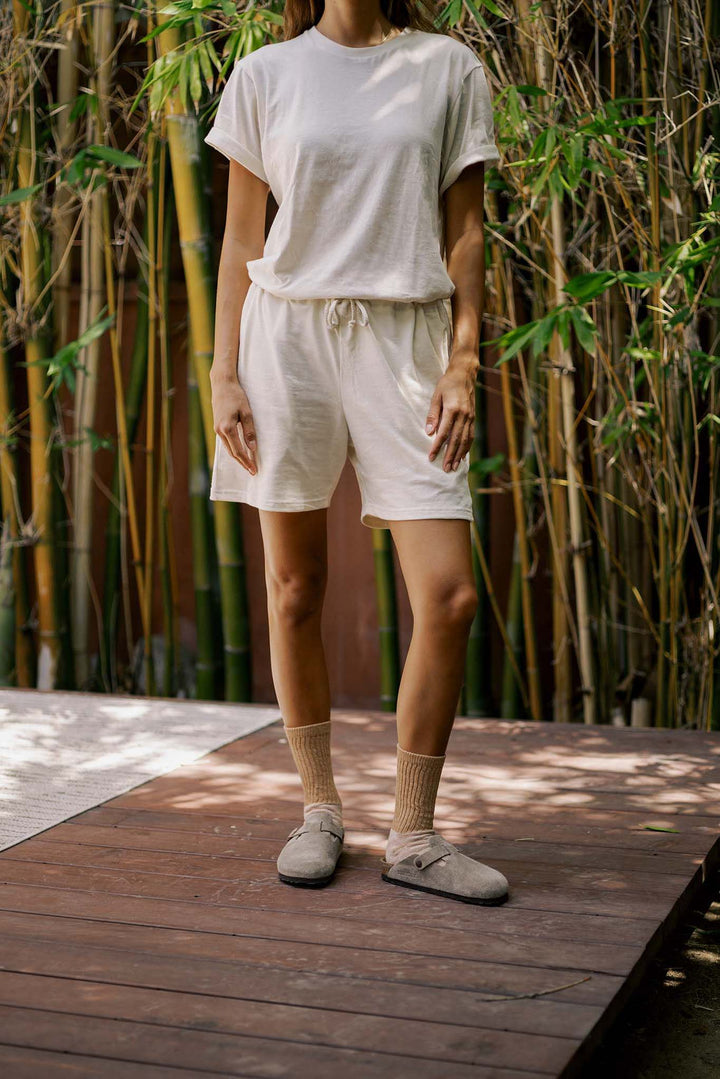 Women's Organic Drawstring Only Lounge Shorts in Natural