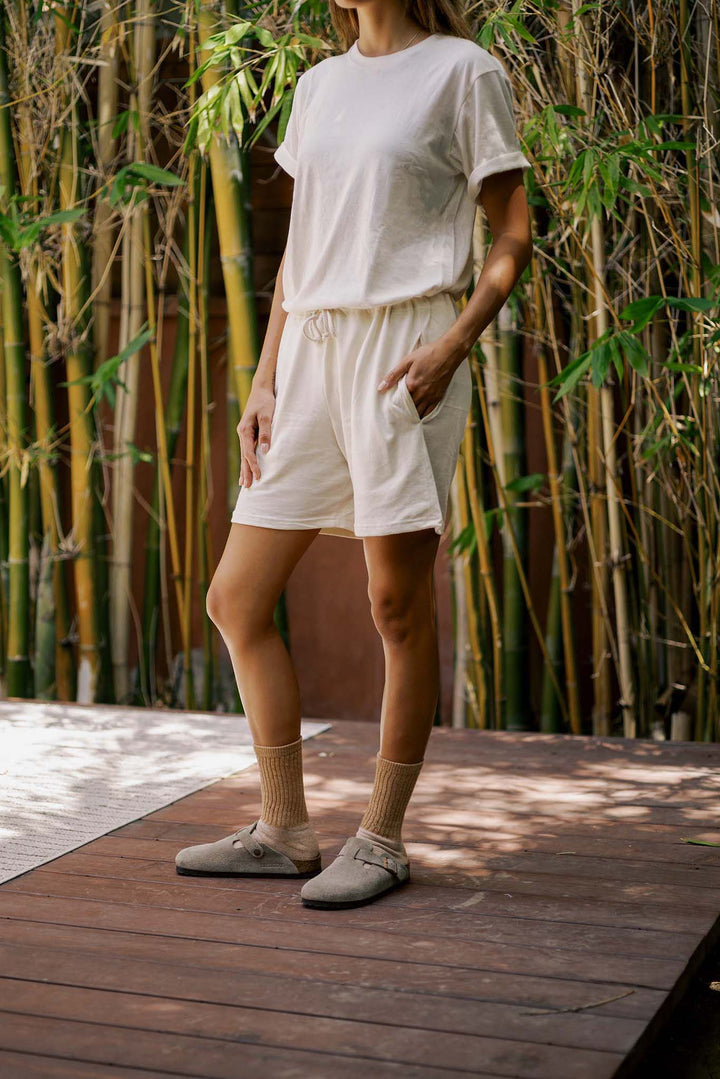 Women's Organic Drawstring Only Lounge Shorts in Natural