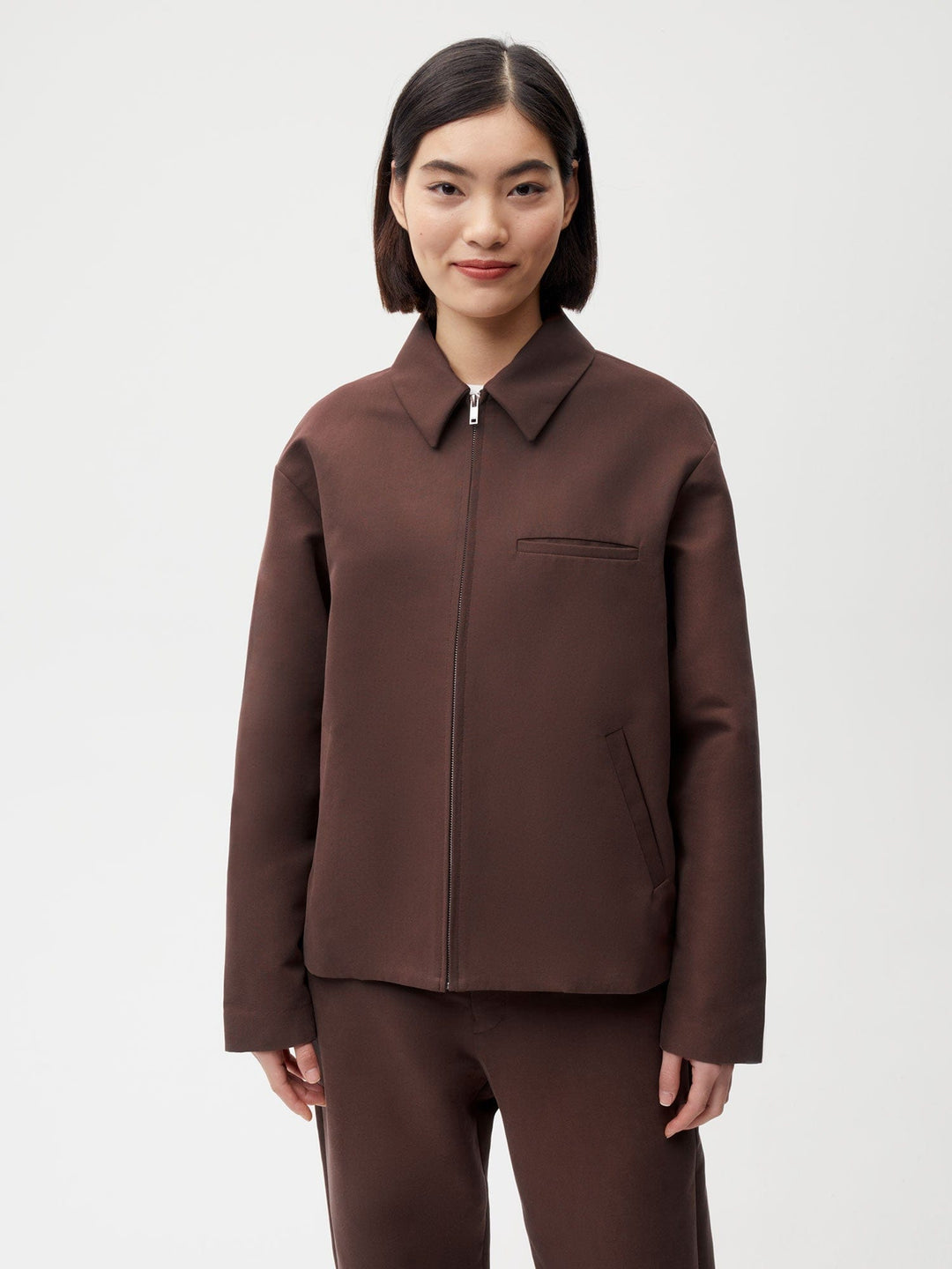 Womens Organic Cotton Harrington Jacket—chestnut brown