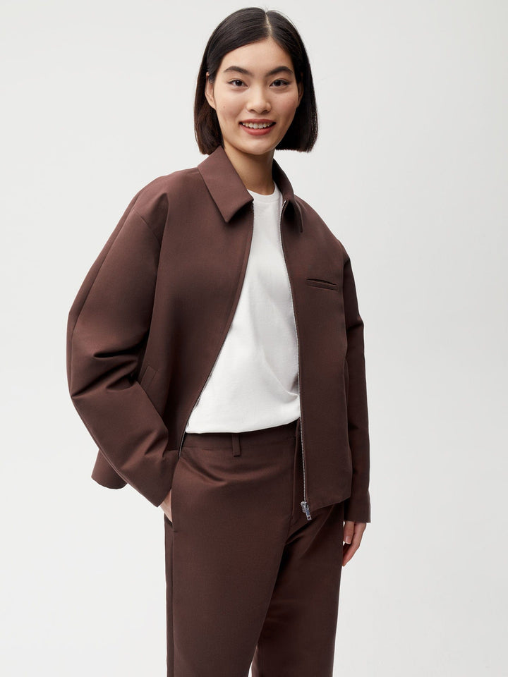 Womens Organic Cotton Harrington Jacket—chestnut brown