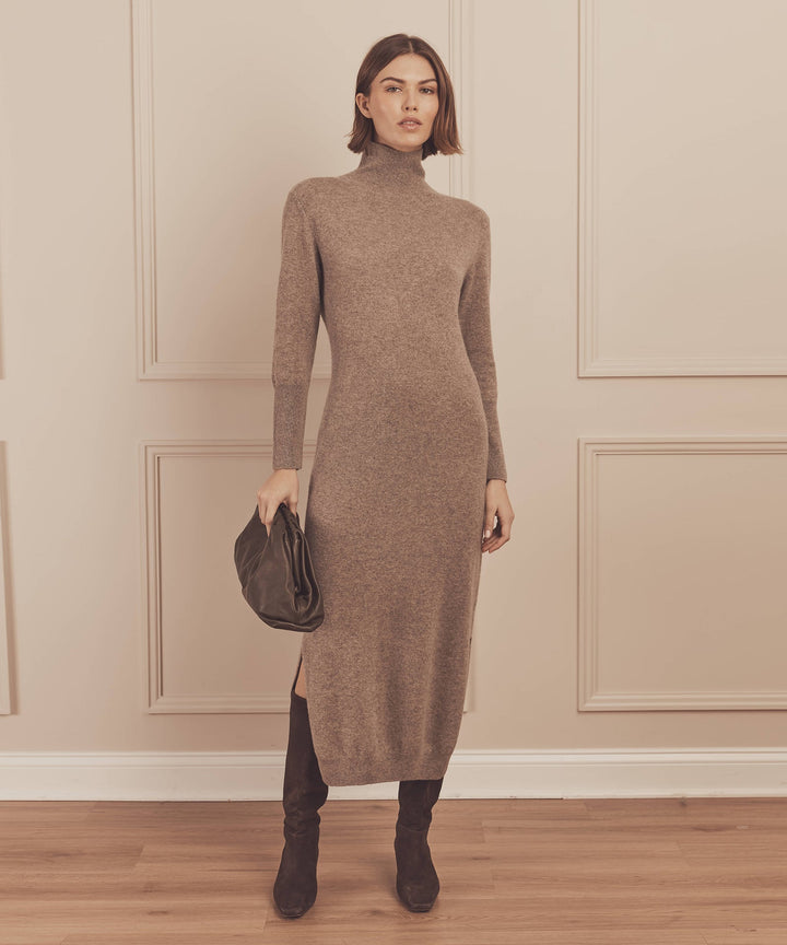 Signature Cashmere Turtleneck Dress with Slits