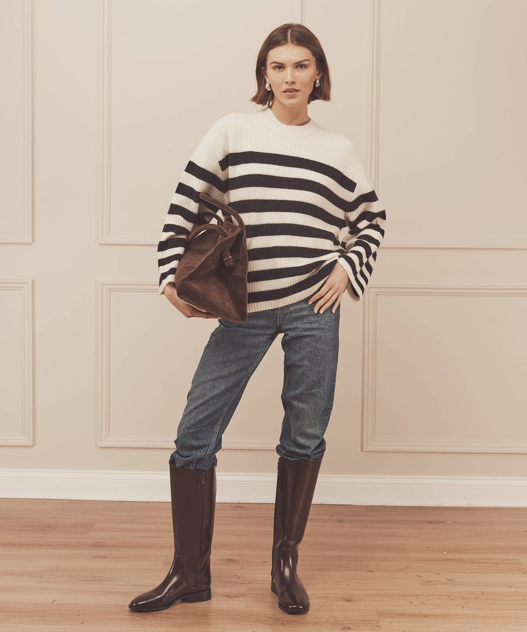 Super Luxe Cashmere Striped Crewneck