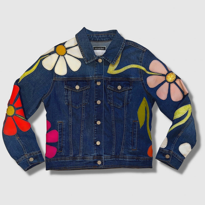 denim 'leather daisies' jacket