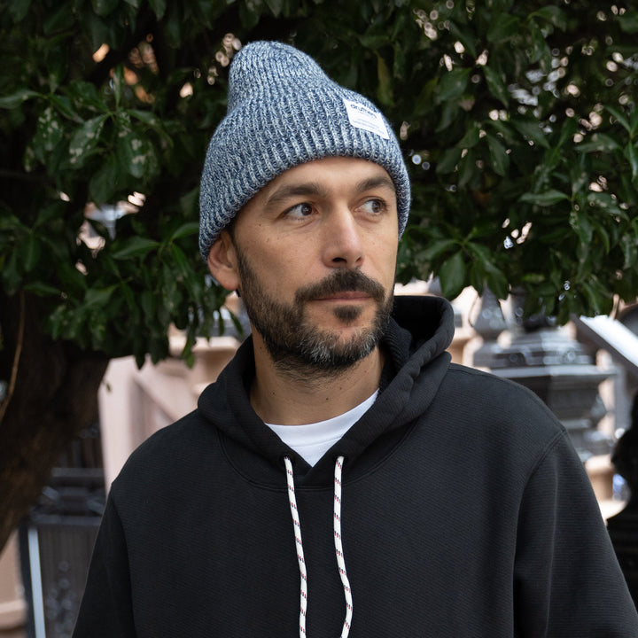 Merino Wool Big Knit Beanie - Navy Melange