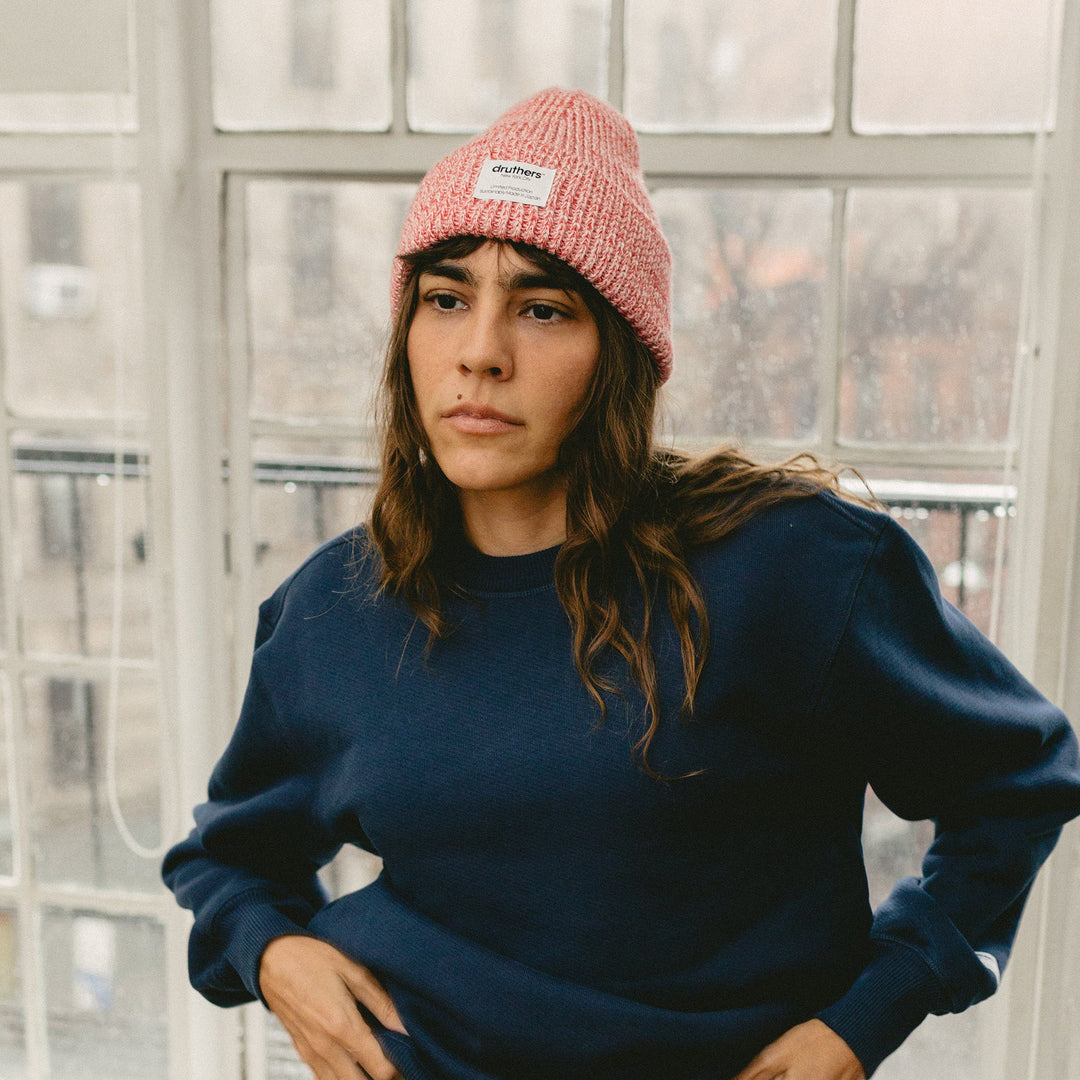 Merino Wool Big Knit Beanie - Red Melange