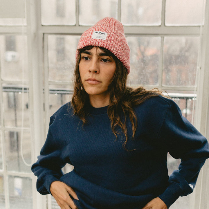Merino Wool Big Knit Beanie - Red Melange