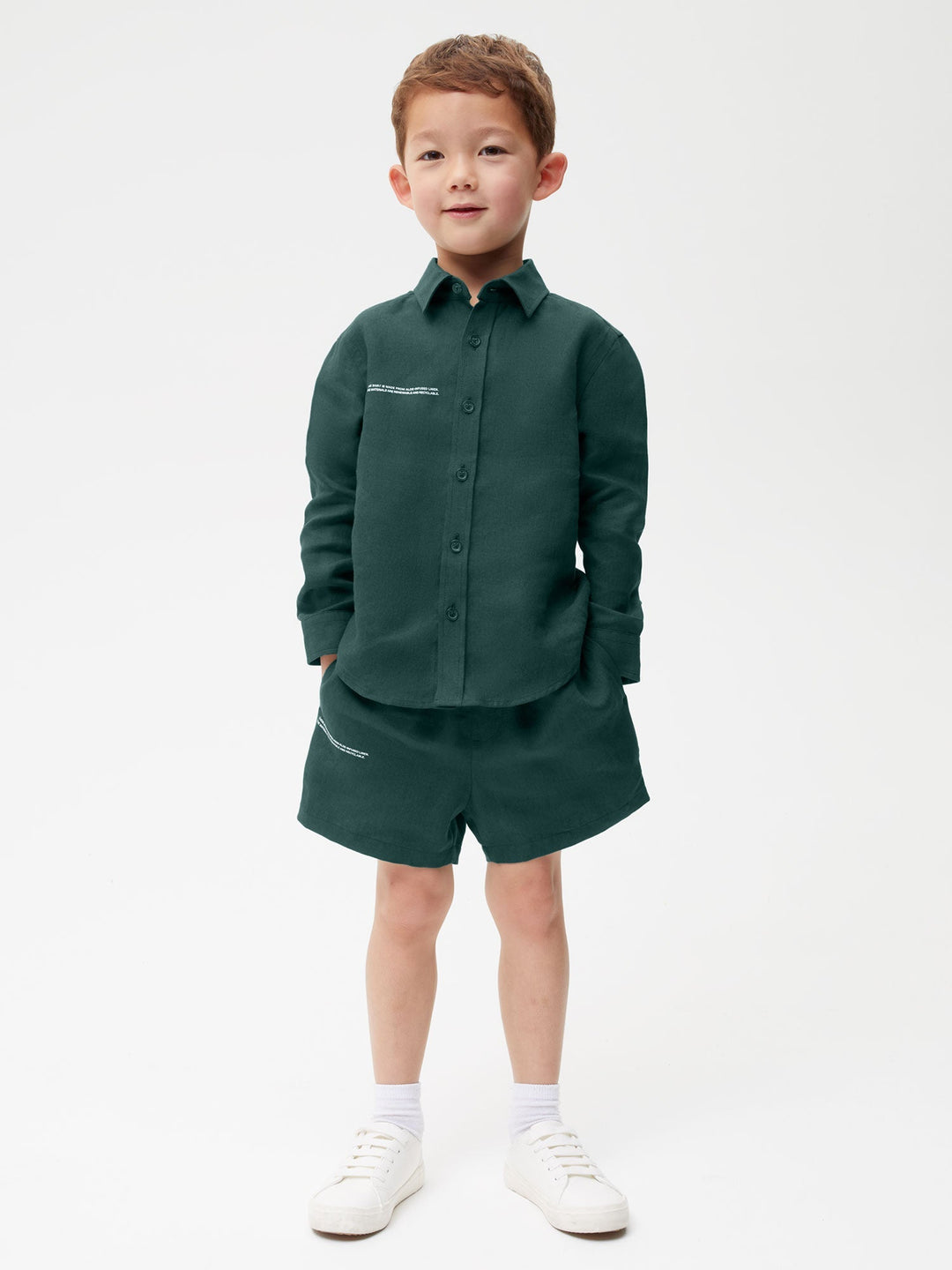 Kids Aloe Linen Long Sleeve Shirt—bottle green