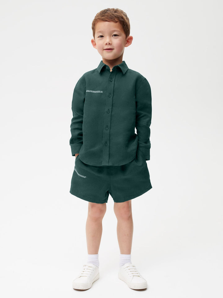 Kids Aloe Linen Long Sleeve Shirt—bottle green