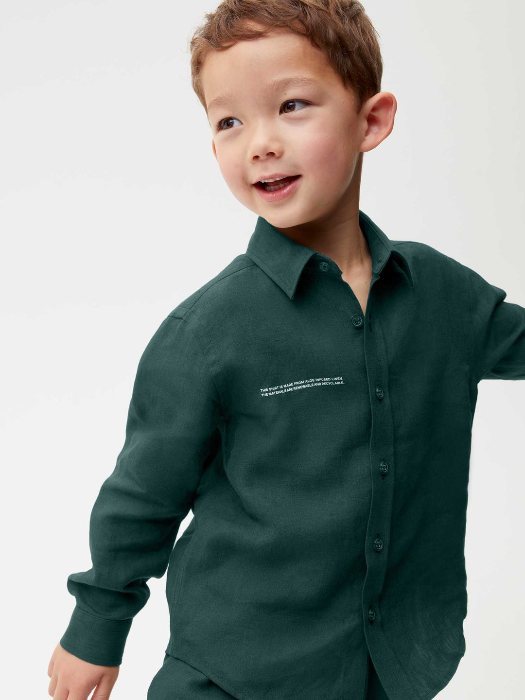 Kids Aloe Linen Long Sleeve Shirt—bottle green