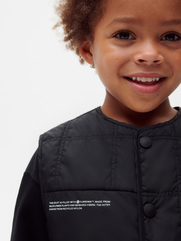 Kid’s Flower-Warmth Quilted Gilet—black