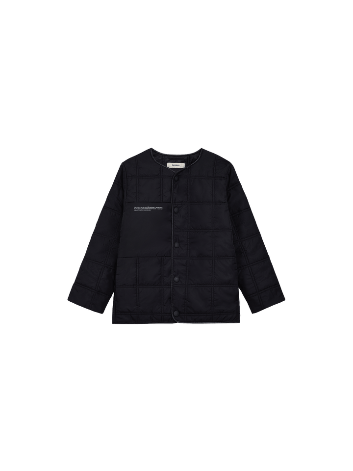 Kid's Flower-Warmth Quilted Collarless Jacket—black