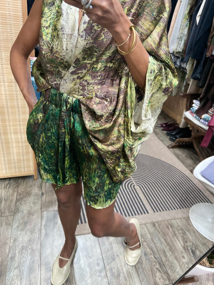 Langano Botanically printed silk shorts