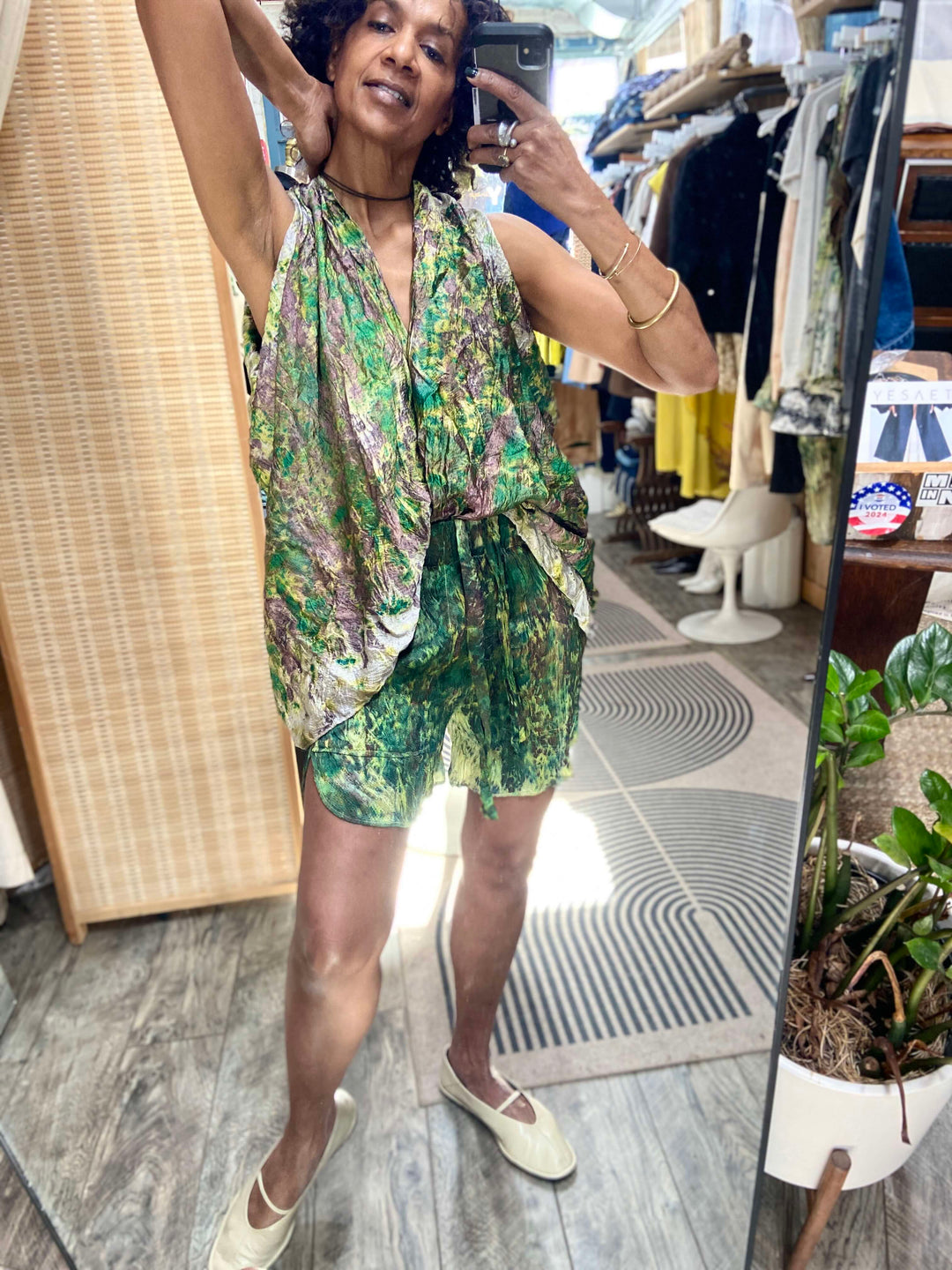 Langano Botanically printed silk shorts