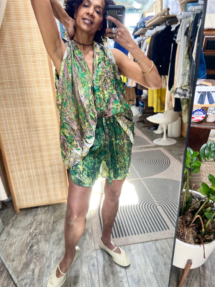 Langano Botanically printed silk shorts