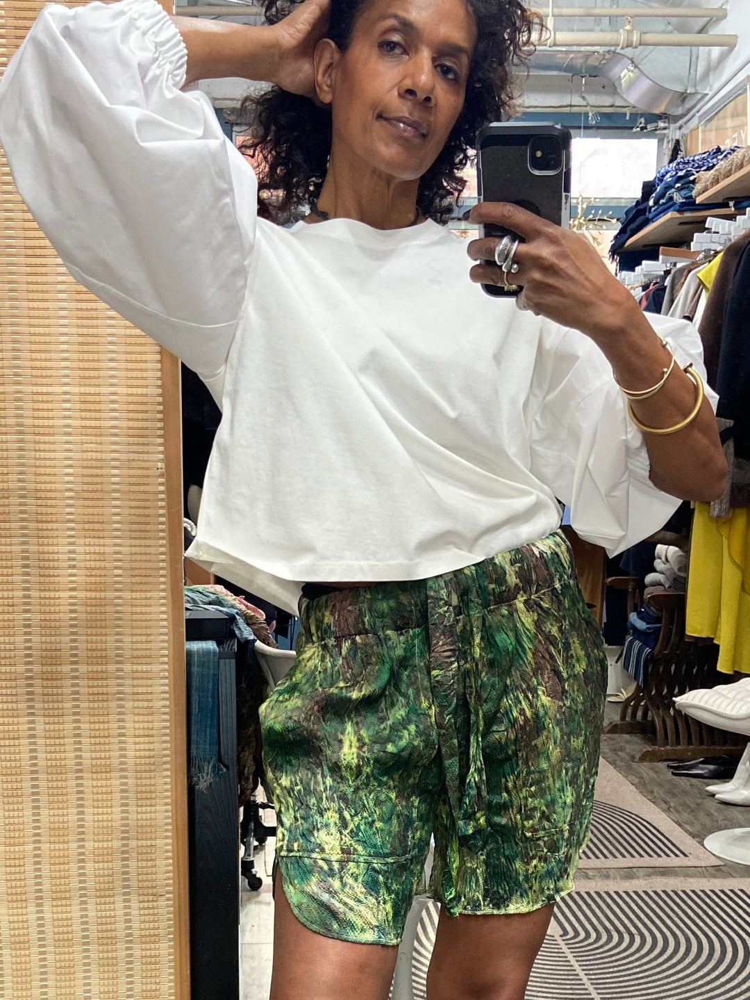 Langano Botanically printed silk shorts