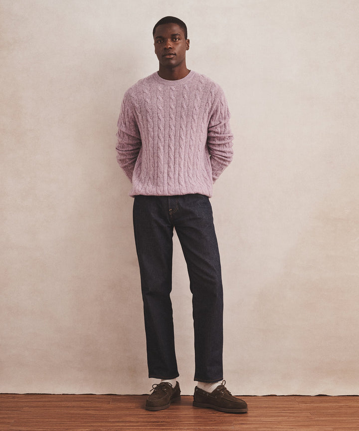 Lightweight Cashmere Cable Crewneck Sweater