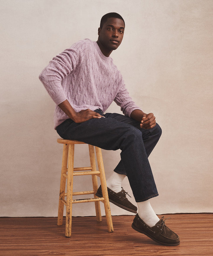 Lightweight Cashmere Cable Crewneck Sweater