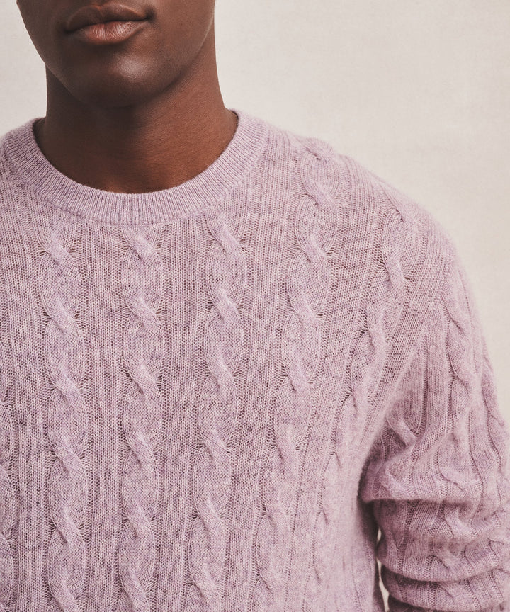 Lightweight Cashmere Cable Crewneck Sweater